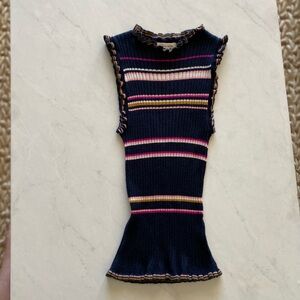 Rebecca Taylor Navy Striped Sleeveless Blouse